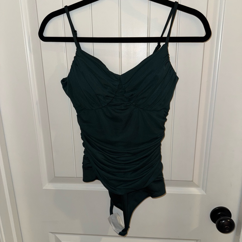 Express Forest Green Gathered Bodysuit